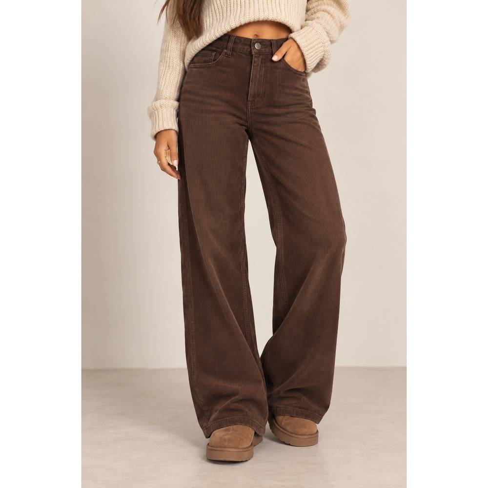 Urban Outfitters High & Wide Corduroy Pants Brown Wide Leg Trousers Size 24